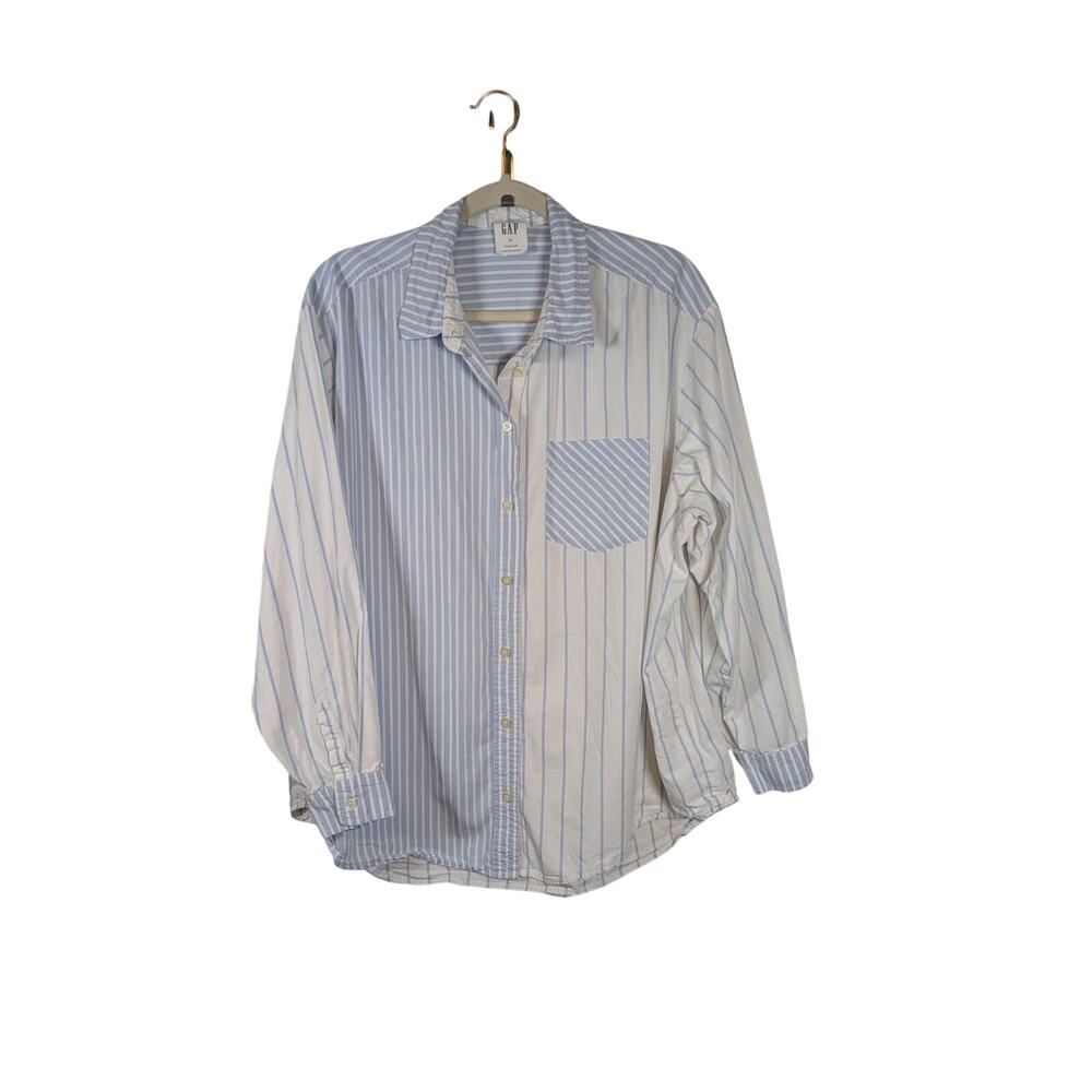 Gap XL The Big Shirt Blue & White Striped Patchwork Button Up Shirt